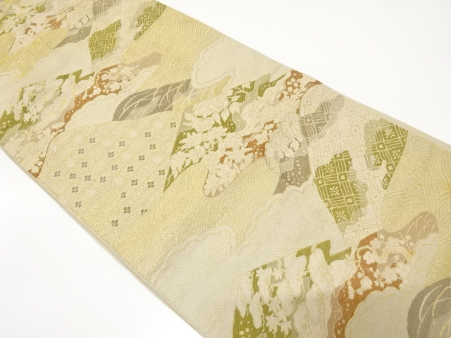 JAPANESE KIMONO / ANTIQUE FUKURO OBI / WOVEN MOUNTAINS & FLOWER